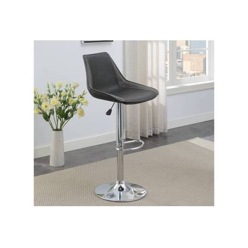 Dining Kitchen Adjustable Bar Stool Chair Ebony Color Wax Polyurethane Leather Chrome Base Modern Set Of 2 Chairs